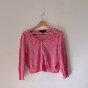 Medium Button Up Pink Sweater With Embroidered Flowers